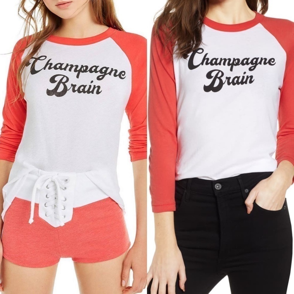 Wildfox Champagne Brain Baseball T-shirt red women’s tee large new w tag